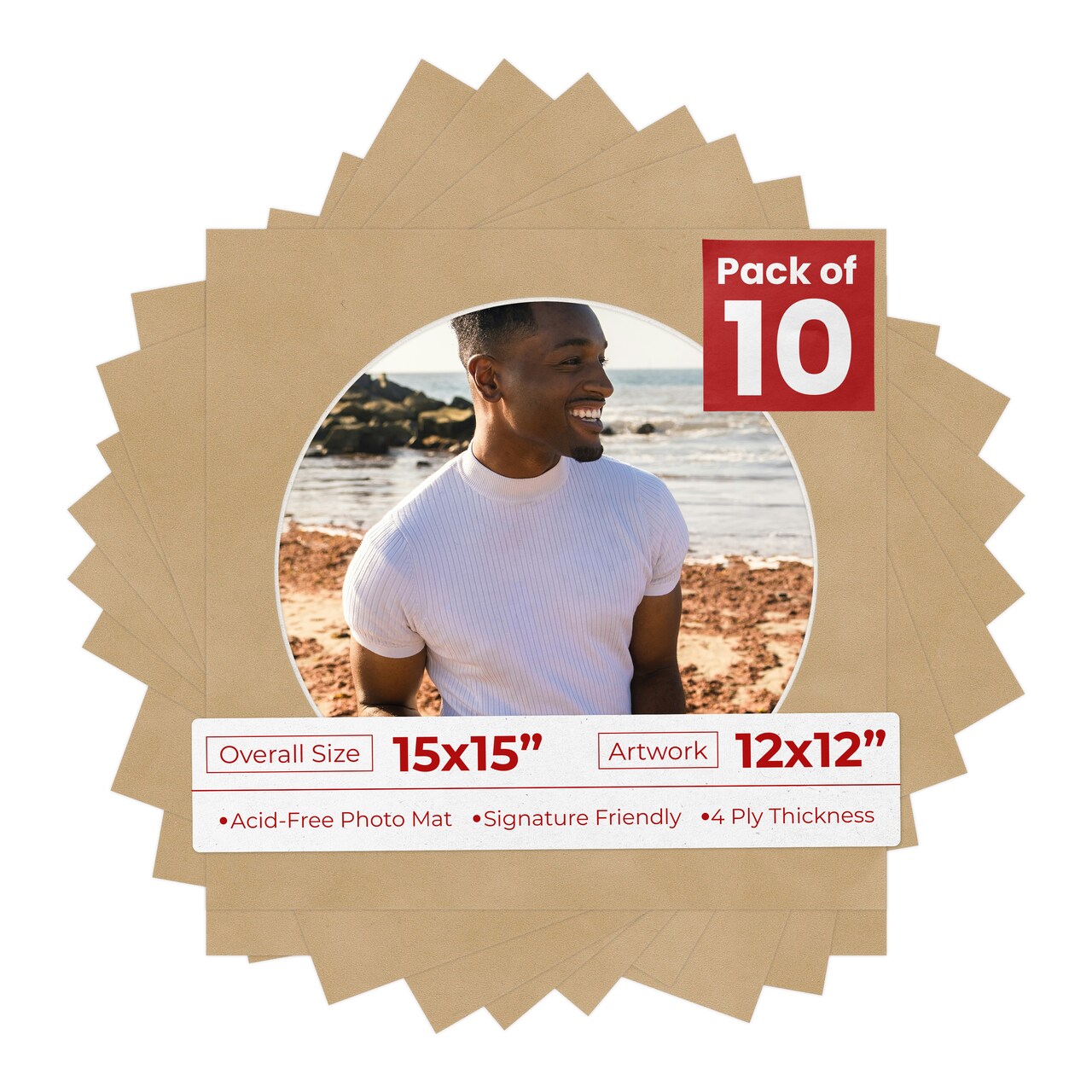 Beige Suede Mat Board for 15x15 Frames - Circle Opening for 12x12 Photos